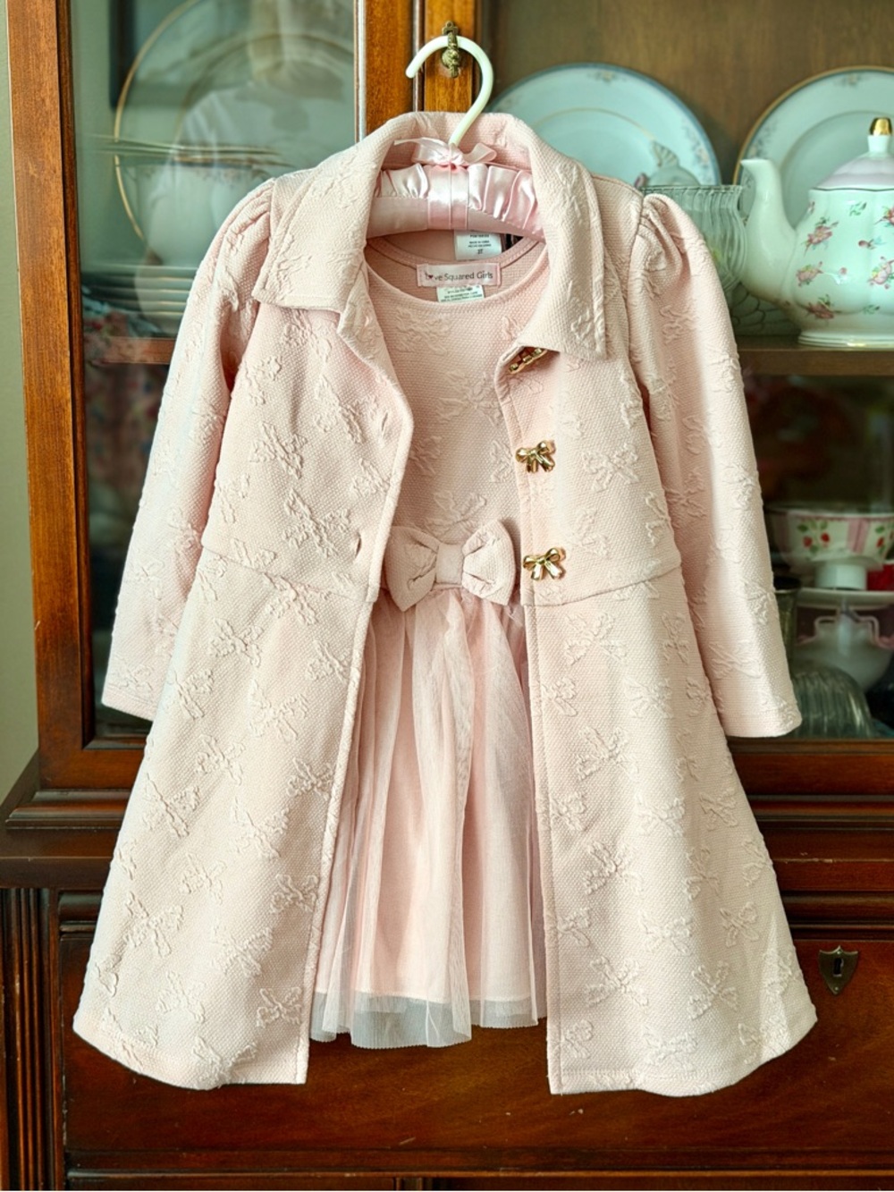 Pink Girls' Coat with Dress Set